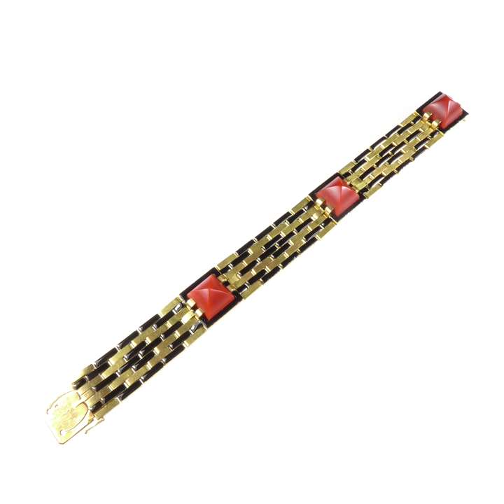 Gold, black enamel and sugarloaf cabochon bracelet by Boucheron